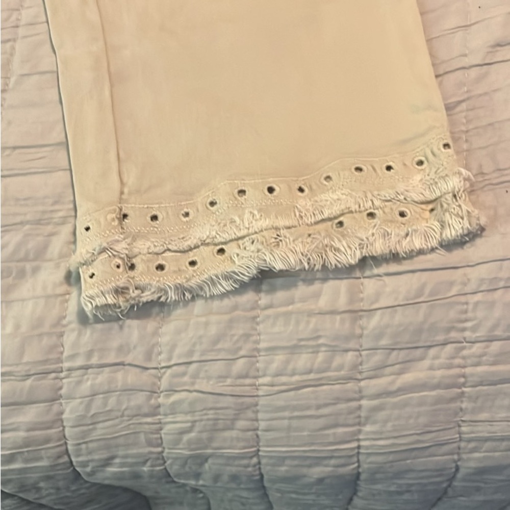 Belle by Kim Gravel Cream Capris with Eyelet & Fringe Hem - Picture 3 of 4
